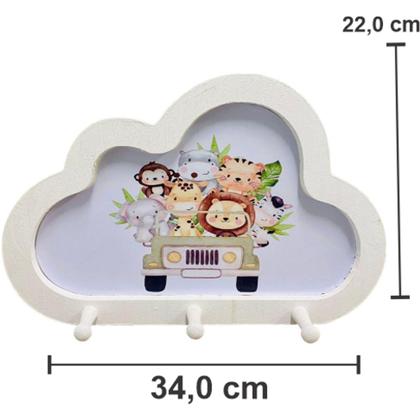 Imagem de Kit Higiene Bebê Safari Leão, macaco e girafa + Cabideiro Infantil Nuvem