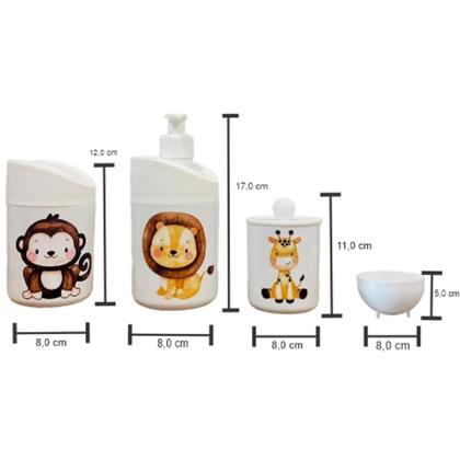 Imagem de Kit Higiene Bebê Safari Leão, macaco e girafa + Cabideiro Infantil Nuvem