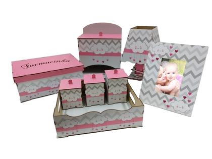 Imagem de Kit Higiene Bebe Safari Maternidade Com Trio De Quadros Mdf