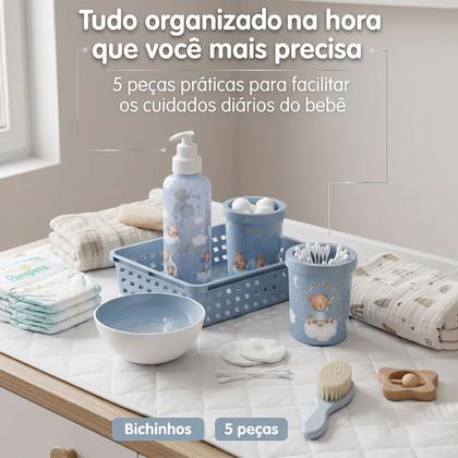 Imagem de Kit Higiene Bebê Urso Azul 5 Peças Cuidado Recém Nascido Essencial Menino - Plasútil