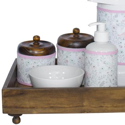Imagem de Kit Higiene Clássico Jardim Rosa Quarto Bebê Infantil Menina
