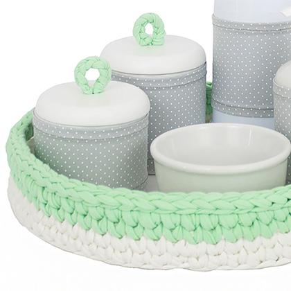 Imagem de Kit Higiene Crochê Com 6 Peças e Garrafa Pequena Verde Quarto Bebê Infantil