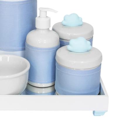 Imagem de Kit Higiene Espelho Completo Porcelanas, Garrafa e Capa Nuvem Azul Quarto Bebê Menino
