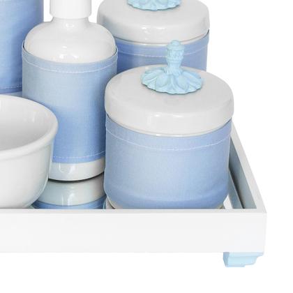 Imagem de Kit Higiene Espelho Completo Porcelanas, Garrafa Pequena e Capa Provençal Azul Quarto Bebê Menino