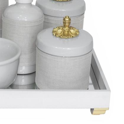 Imagem de Kit Higiene Espelho Completo Porcelanas, Garrafa Pequena e Capa Provençal Dourado Quarto Bebê Unisse