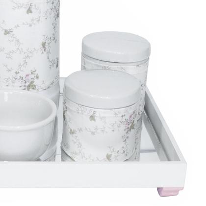 Imagem de Kit Higiene Espelho Potes, Garrafa, Molhadeira e Capa Rosa Quarto Bebê Menina