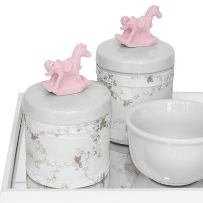 Imagem de Kit Higiene Espelho Potes, Molhadeira e Capa Cavalinho Rosa Quarto Bebê Menina
