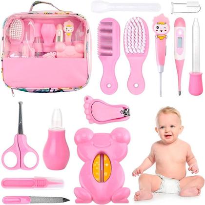 Imagem de Kit Higiene Infantil Rosa Bolsa Cortador Unhas Tesoura