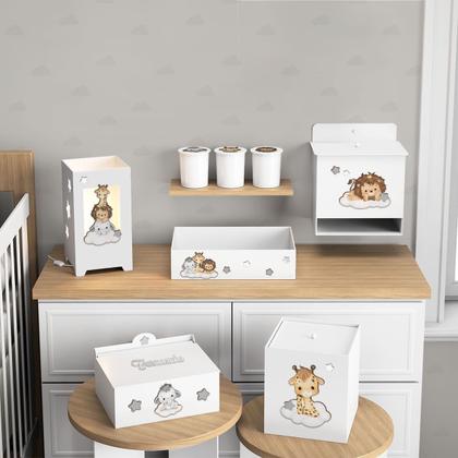Imagem de Kit Higiene Mdf 8 peças Decoração Bebê Safari Baby Nuvem