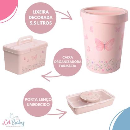 Imagem de Kit Higiene Organizador Fraldas Bebê 5 Pçs Plasútil Lixeira