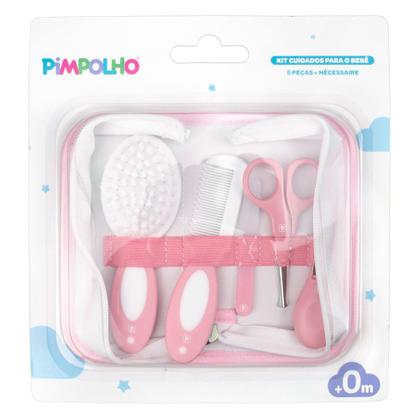 Imagem de Kit Higiene Para Bebê 5 Pçs C/ Nécessaire Rosa - Pimpolho