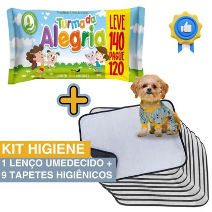 Imagem de Kit Higiene Pet com 1 Lenço Umedecido Turma da Alegria + 9 Tapetes Higiênicos Absorventes Médios