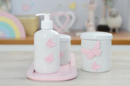 Imagem de Kit Higiene Porcelana Borboleta Menina Bebê Maternidade Banho Cuidados K110