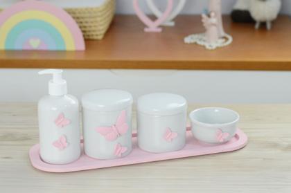 Imagem de Kit Higiene Porcelana Borboleta Menina Bebê Maternidade Banho Cuidados K110