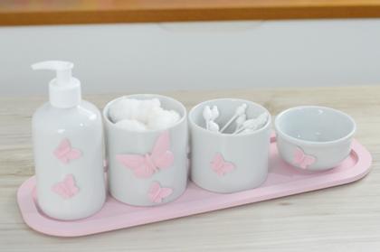 Imagem de Kit Higiene Porcelana Borboleta Menina Bebê Maternidade Banho Cuidados K110