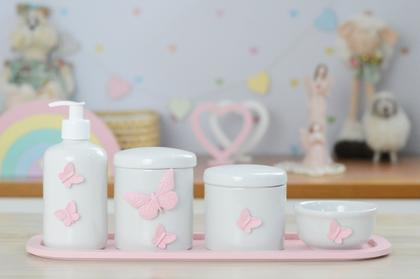 Imagem de Kit Higiene Porcelana Borboleta Menina Bebê Maternidade Banho Cuidados K110