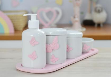 Imagem de Kit Higiene Porcelana Borboleta Menina Bebê Maternidade Banho Cuidados K110