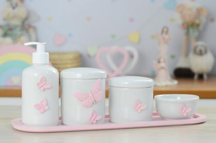 Imagem de Kit Higiene Porcelana Borboleta Menina Bebê Maternidade Banho Cuidados K110