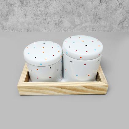 Imagem de Kit Higiene Porcelana com Bandeja Retangular Pequena Branco Poá Color