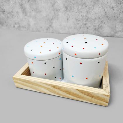 Imagem de Kit Higiene Porcelana com Bandeja Retangular Pequena Branco Poá Color