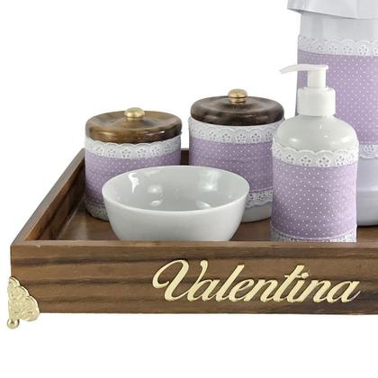Imagem de Kit Higiene Provençal Dourado Com Nome Lilás Quarto Bebê Infantil Menina