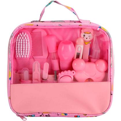 Imagem de Kit Higiene Rosa Bebê Escova De Dedo Bolsa Pente