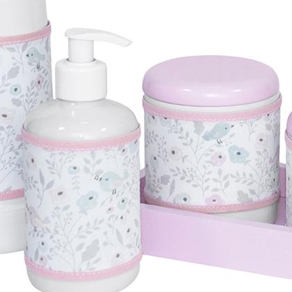 Imagem de Kit Higiene Slim Rosa Garrafa Pequena Capa Jardim Rosa Quarto Bebê Meninasa