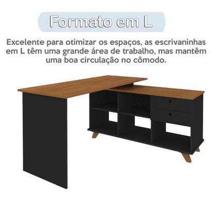 Imagem de Kit Home Office e Escritório Completo para 2 Pessoas - 2 Peças - Escrivaninha Gold Retrô Preto/Freijó Artany