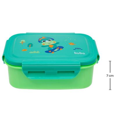 Imagem de Kit Hora do Lanche Bento Box Dino e Talheres em Silicone e Bambu Azul - Buba