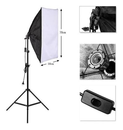 Imagem de Kit Iluminação Estúdio Fotografia Filmagem Luz Contínua Softbox 50x70cm Soquete E27 com Tripé 2m