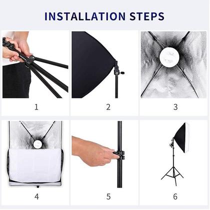 Imagem de Kit Iluminação Estúdio Fotografia Filmagem Luz Contínua Softbox 50x70cm Soquete E27 com Tripé 2m