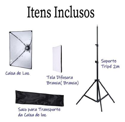 Imagem de Kit Iluminação Estúdio Fotografia Filmagem Luz Contínua Softbox 50x70cm Soquete E27 com Tripé 2m
