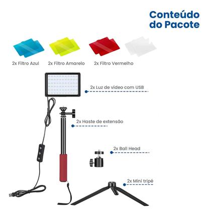 Imagem de Kit Iluminação Luz Led Neewer Zc10s 5600k Usb Com Filtro De Cor E Tripé