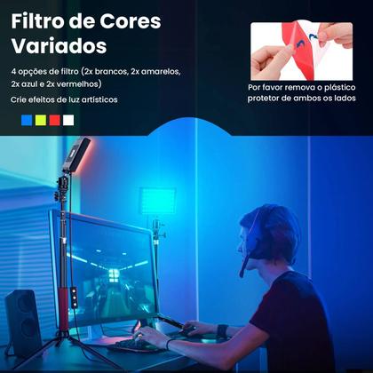 Imagem de Kit Iluminação Luz Led Neewer Zc10s 5600k Usb Com Filtro De Cor E Tripé