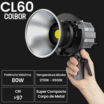 Imagem de Kit Iluminador Led Colbor Cl60 65w Bicolor + Bateria Recarregável Grip Vertical Pg99