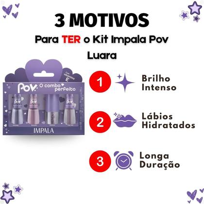 Imagem de Kit Impala Pov Luara: 2 Esmaltes, 1 Top Coat e 1 Gloss Labial