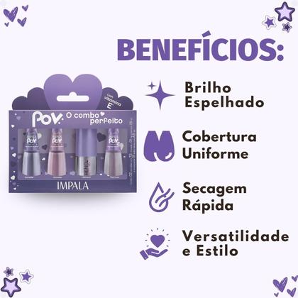 Imagem de Kit Impala Pov Luara: 2 Esmaltes, 1 Top Coat e 1 Gloss Labial