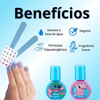 Imagem de Kit Impala Stitch: 1 Cartela de Adesivos, 2 Lixas e 2 Esmaltes