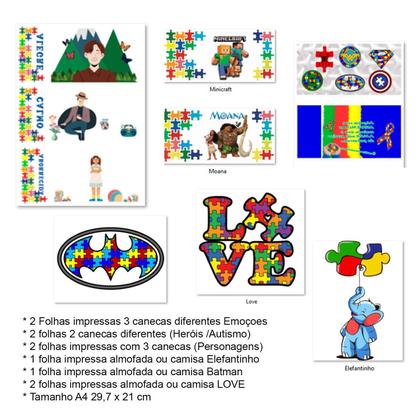 Imagem de Kit Impressão Folhas Sublimáticas Tema Autistas