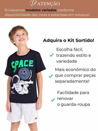 Imagem de Kit Infantil 4 Peças De Roupas bebê Menino Infantil 2 Conjuntos de verão 2 Camisetas 2 bermudas shorts bebê