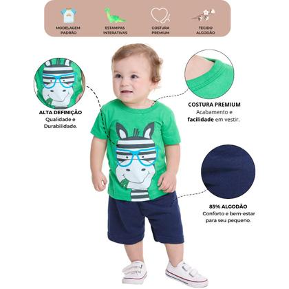 Imagem de Kit Infantil 4 Peças De Roupas bebê Menino Infantil 2 Conjuntos de verão 2 Camisetas 2 bermudas shorts bebê