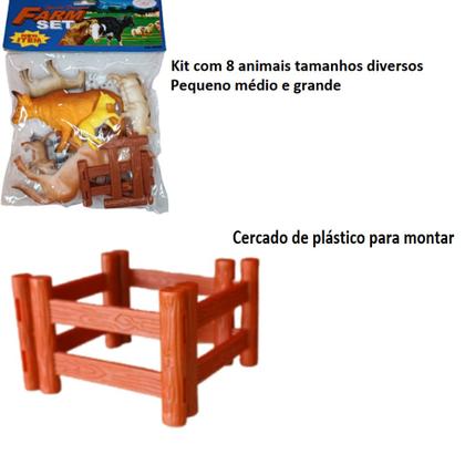 Imagem de Kit Infantil Animais Fazendinha Kit 8 Peças C/ Cercado