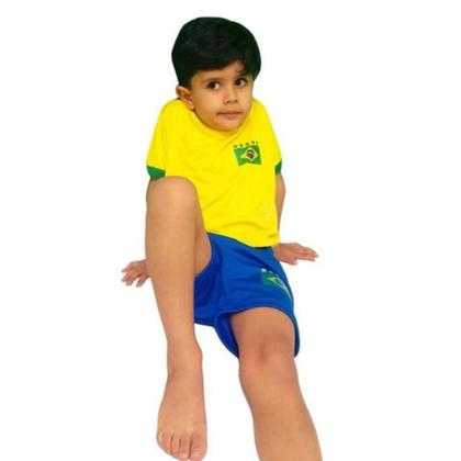 Imagem de Kit Infantil Brasil Camisa E Calção Torcedor Verde Amarelo
