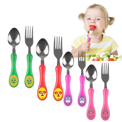 Imagem de Kit Infantil Colher E Garfo Inox Colorido Com Estampa