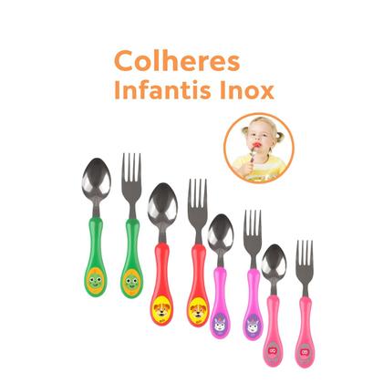 Imagem de Kit Infantil Colher E Garfo Inox Colorido Com Estampa