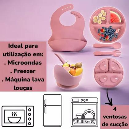 Imagem de Kit Infantil De Silicone Prato C/ Copo Talher Babador Tigela