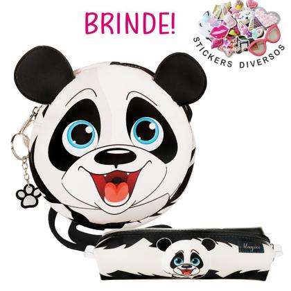 Imagem de Kit Infantil Feminino Bolsa e Estojo Ursinho Panda, Magicc Bolsas