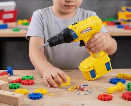 Imagem de Kit Infantil Ferramentas Parafusadeira E Furadeira A Pilha