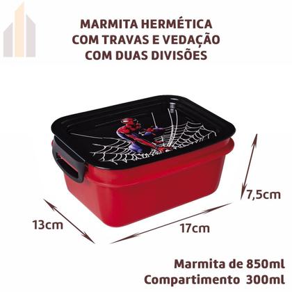 Imagem de Kit Infantil Marmita Hermética com Travas Garrafa Lancheira Spider-Man