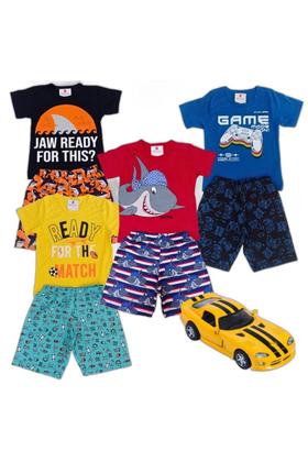 Imagem de Kit Infantil Masc 9 Peças 4 Camisetas 4 Bermudas 1 Brinquedo